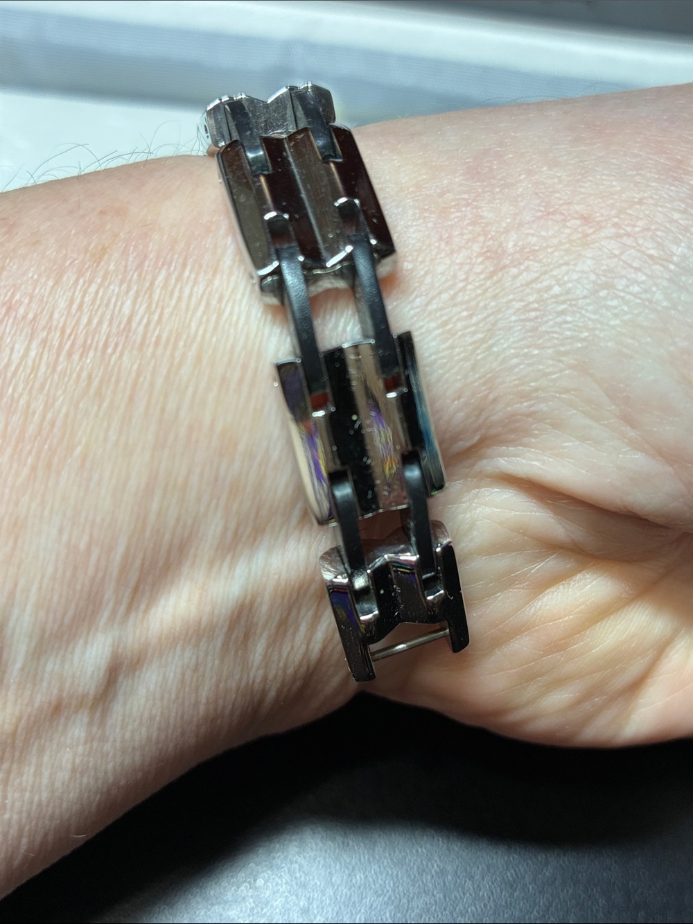 Stainless Steel and black Men's Link vintage Bracelet - Picture 8 of 16